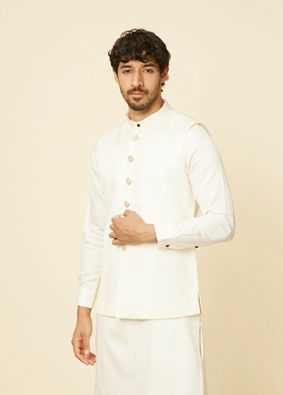 Warm White Imperial Jaal Patterned Jacket image number 0